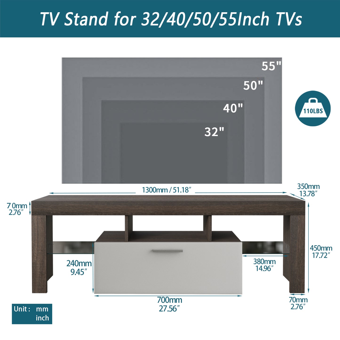 20 minutes quick assembly brown simple modern TV stand cabinet Brown + whiteTV bracket