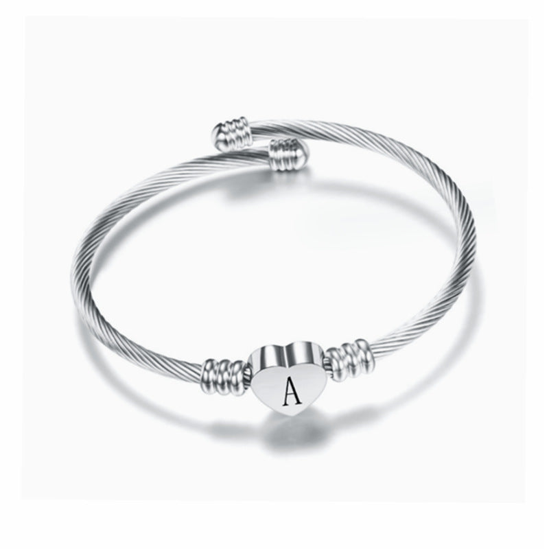 26 English Letters Steel Wire Bracelet Love Couple Open Bracelet